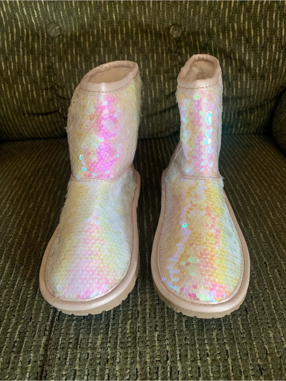 Place Kids Sequin Boots in Iridescent Pink and Cream